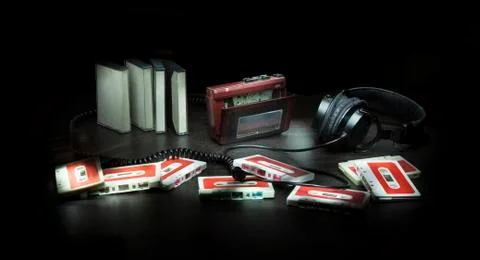 Composition with cassettes and player Stock Photos