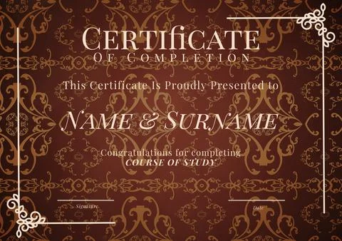 Composition of certificate of completion text with copy space on pattern on Stockillustratie