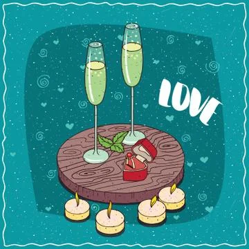 Composition with champagne and wedding ring Stock Illustration