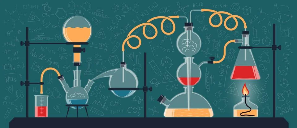 Composition of chemical flasks and devices Stock Illustration
