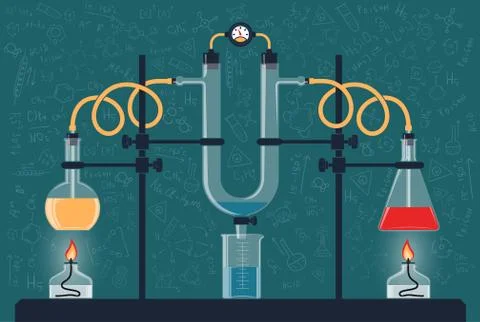 Composition of chemical flasks Stock Illustration