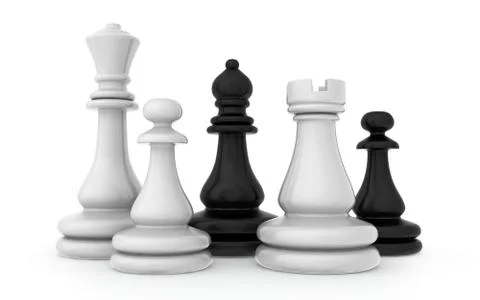The composition of the chess pieces isolated on white background Stock Illustration