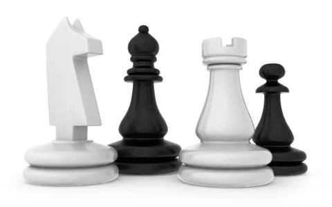 The composition of the chess pieces isolated on white background Illustrazione stock