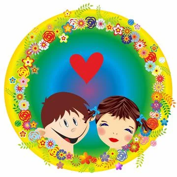 Composition with children Stock Illustration