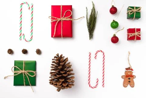 Composition of Christmas decor on a white background Foto stock