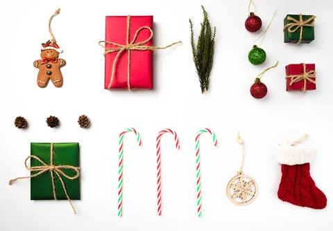 Composition of Christmas decor on a white background Foto stock