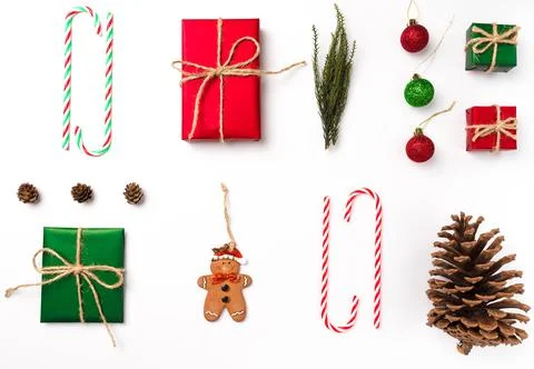 Composition of Christmas decor on a white background Foto stock