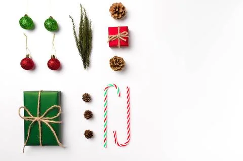 Composition of Christmas decor on a white background Foto stock