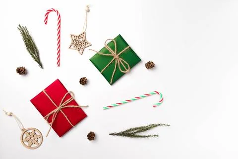 Composition of Christmas decor on a white background Foto stock