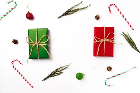 Composition of Christmas decor on a white background Foto stock