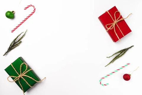 Composition of Christmas decor on a white background Foto stock