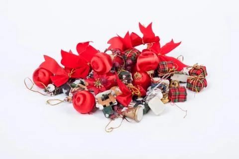 Composition of the christmas decorations isolated on white Stock Photos