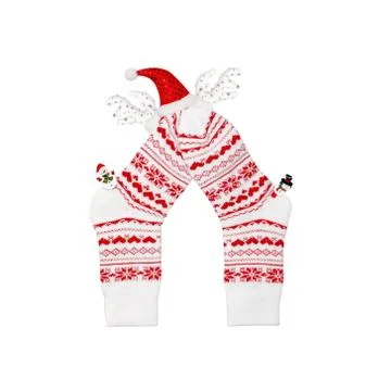 Composition of Christmas white wool socks, deer horns, hat and snowmen on a w Stock Photos