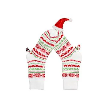 Composition of Christmas white wool socks, deer horns, hat and snowmen on a w Stock Photos