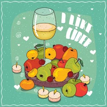 Composition with cider and pears and apples Stock Illustration