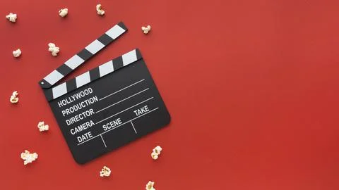 Composition cinema elements red background with copy space. High quality be.. Stock Photos