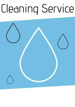 Composition of cleaning services text and water drop icons over blue background Ilustração Stock