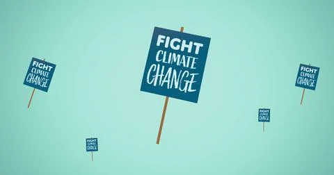 Composition of climate change text on placard over blue background Stock Illustration