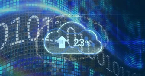 Composition of cloud with arrow and number data processing Ilustração Stock