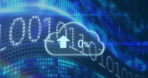 Composition of cloud with arrow and number data processing Ilustração Stock