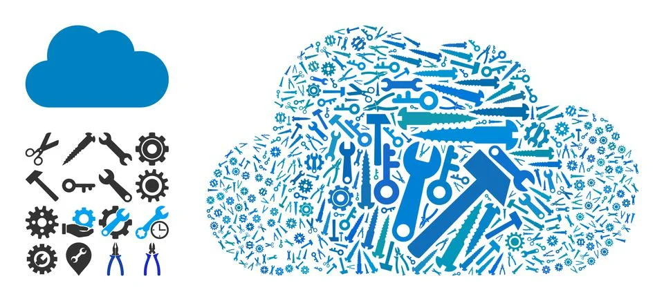 Composition Cloud of Industrial Tools Illustrazione stock