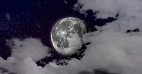 Composition of clouds and full moon on night sky Ilustração Stock