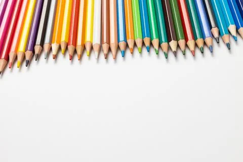 Composition of colorful crayons on white surface with copy space 写真素材