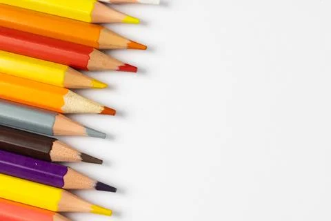 Composition of colorful crayons on white surface with copy space 写真素材
