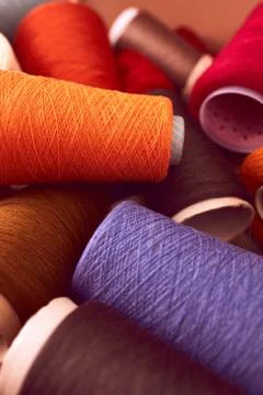 Composition of colorful vibrant wool threads Stock Photos