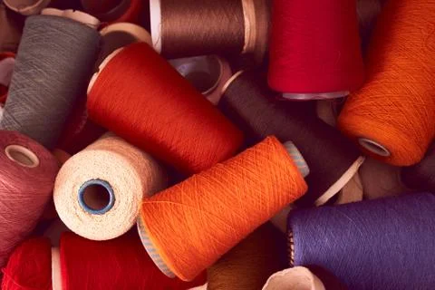 Composition of colorful vibrant wool threads Stock Photos