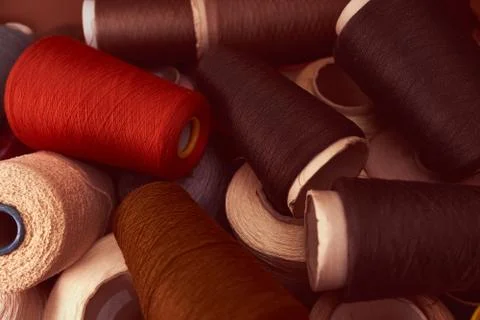Composition of colorful vibrant wool threads Stock Photos