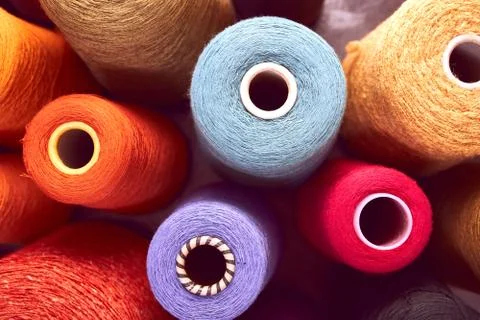 Composition of colorful vibrant wool threads Stock Photos