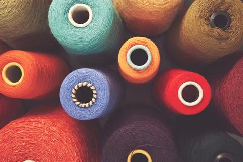 Composition of colorful vibrant wool threads Stock Photos