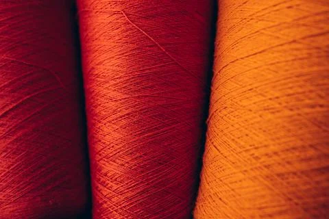Composition of colorful vibrant wool threads from above. Stock Photos