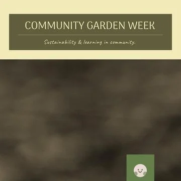 Composition of community garden week text over happy face icon on blurred Ilustração Stock