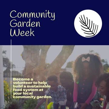 Composition of community garden week text over african american couple with kids Fotos Stock
