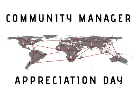 Composition of community manager appreciation day text over world map on white Ilustração Stock