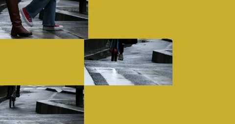 Composition of commuters riding bicycles and walking on Paris streets on yellow Stock Footage 269100274