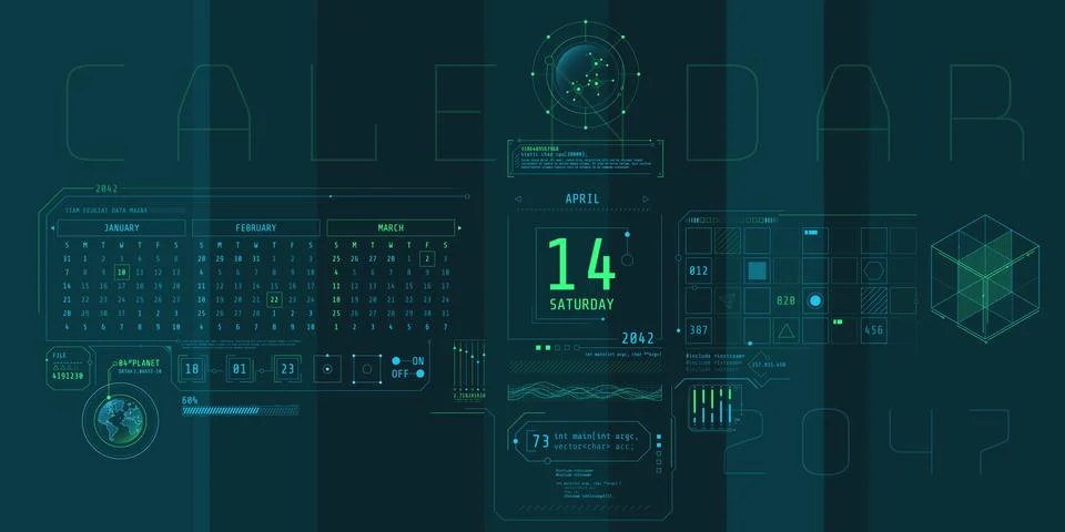 Composition of computer HUD interface with Calendar. Illustrazione stock