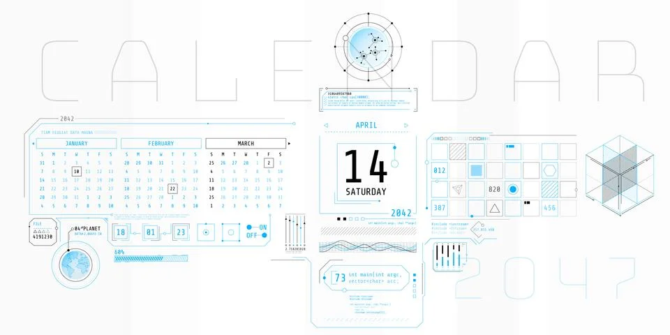 Composition of computer HUD interface with Calendar. 스톡 일러스트