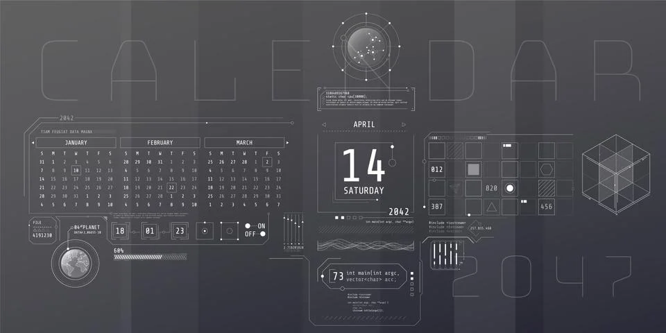 Composition of computer HUD interface with Calendar. Illustrazione stock