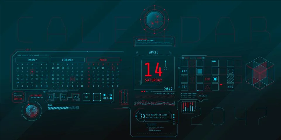 Composition of computer HUD interface with Calendar. Illustrazione stock