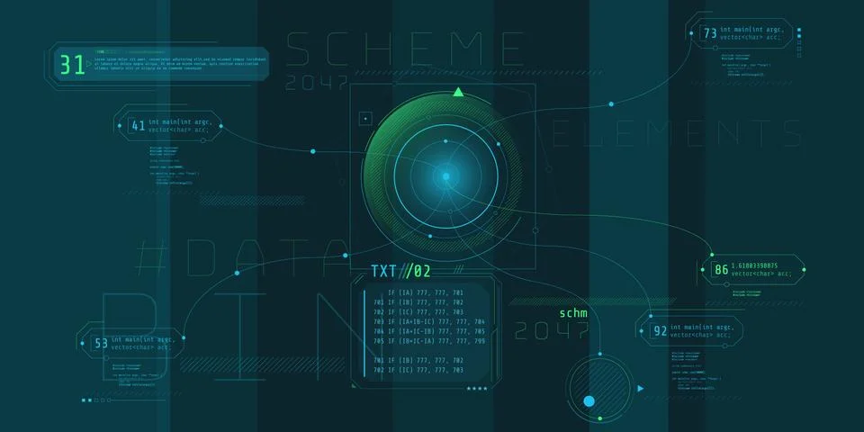 Composition of computer HUD interface with Code Architecture. Stock-Illustration