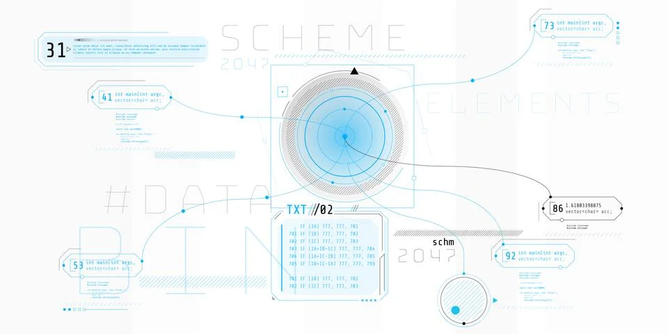 Composition of computer HUD interface with Code Architecture. Stock Illustration