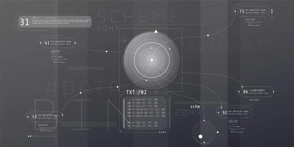 Composition of computer HUD interface with Code Architecture. Stock Illustration