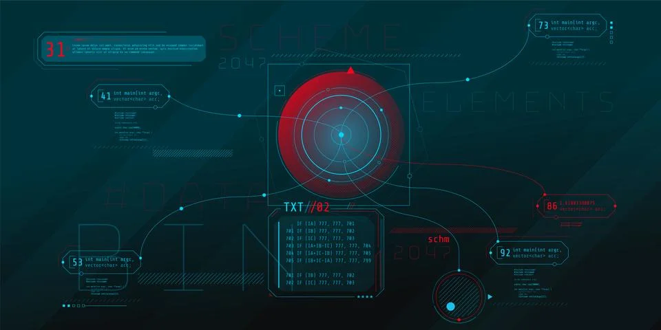 Composition of computer HUD interface with Code Architecture. 스톡 일러스트