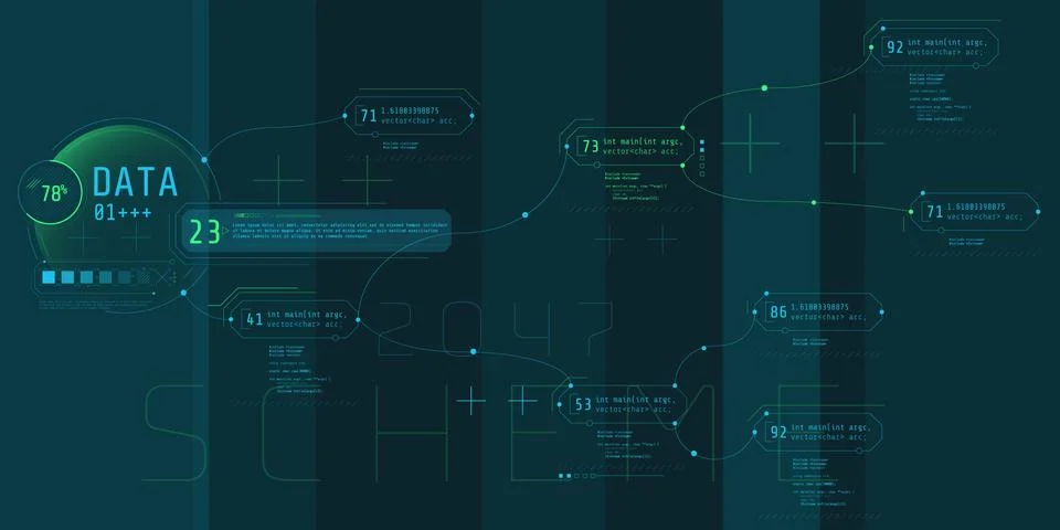 Composition of computer HUD interface with Coding Architecture. Stock Illustration