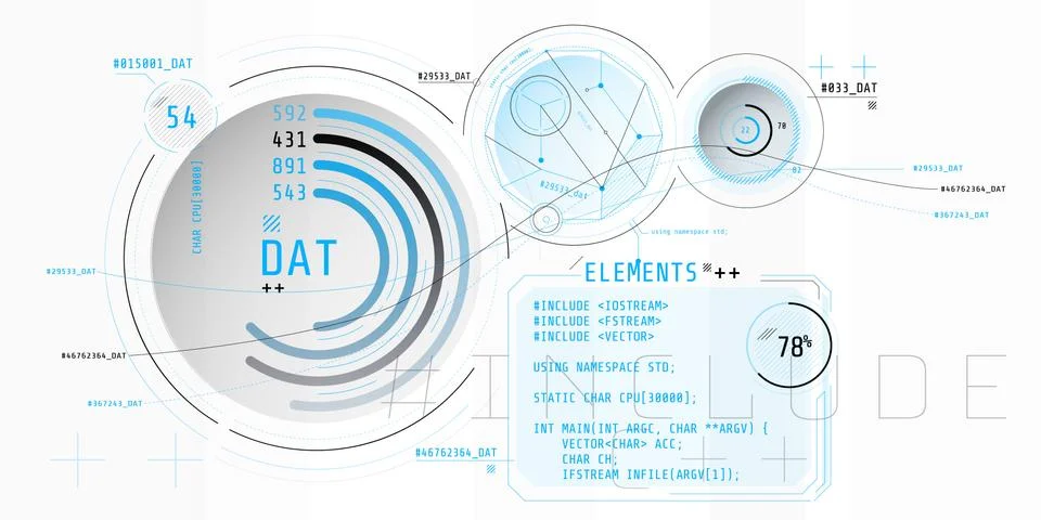 Composition of computer HUD interface with Coding. Stock Illustration