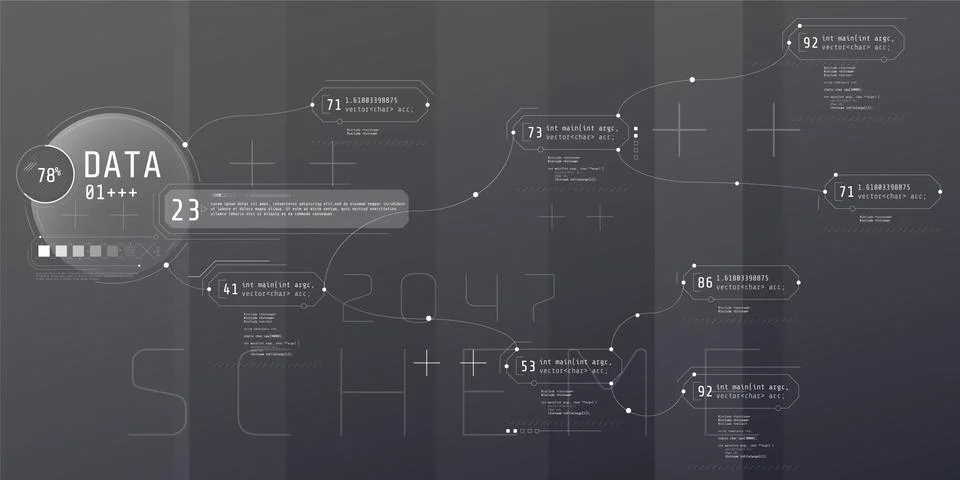 Composition of computer HUD interface with Coding Architecture. Stock Illustration