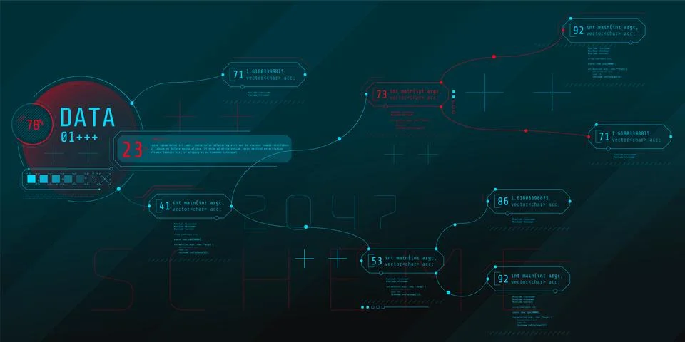 Composition of computer HUD interface with Coding Architecture. Stock Illustration